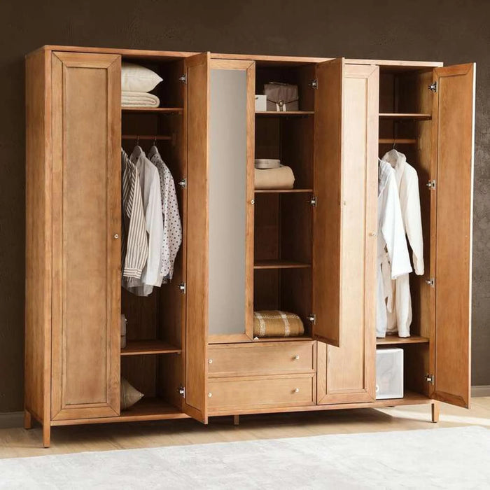 Leopold 6 Doors Wardrobe With Mirror - Natural