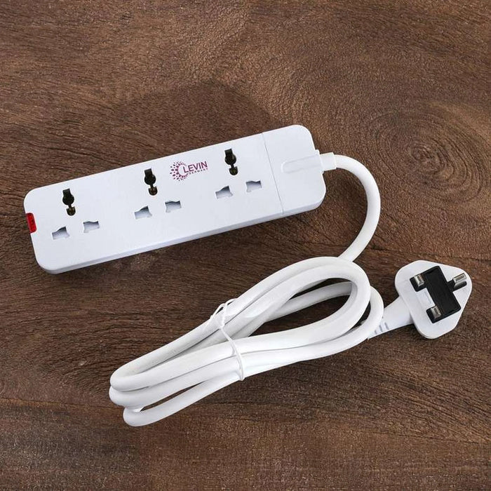 Levin 3-Way Universal Extension Socket With 2M Cable 10X5X3Cm - White
