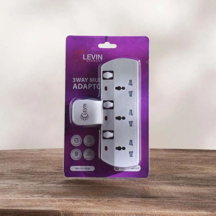 Levin 3-Way Universal T-Socket With Switch 19X11X5Cm - White