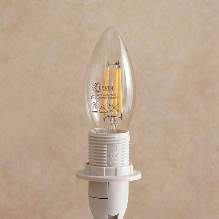 Levin Led C37 Filament Candle Bulb E14  5W 2700K Dimmable Warm Light - White Pan Home