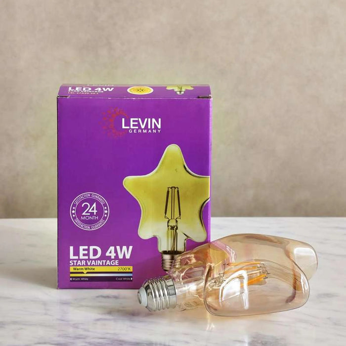 Levin Led Vintage Bulb E27 Star Filament 4W 2700K Warm Light Amber Glass