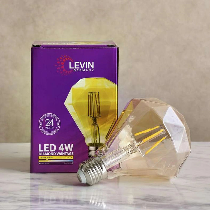 Levin Led Vintage Bulb G95 Diamond Filament E27 4W 2700K Warm Light Amber Glass