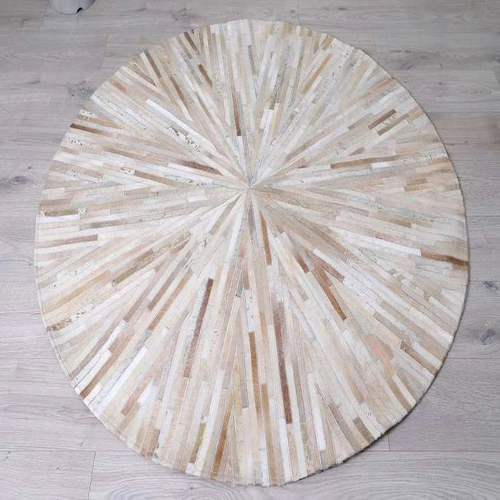 Lexus Foil Printed Hairon Round Rug 150Cm Dia - Gold Pan Home