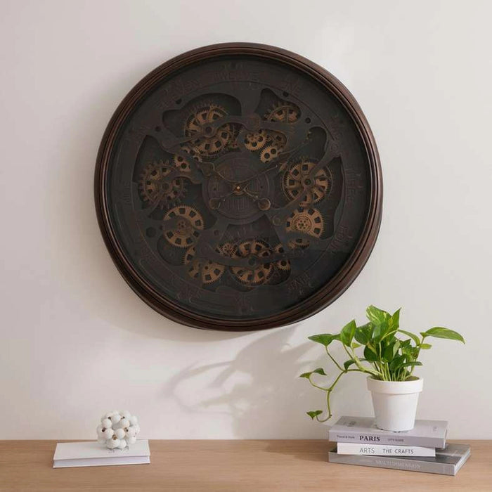 Liam Wall Clock With Gear - Antique Gold Pan Home