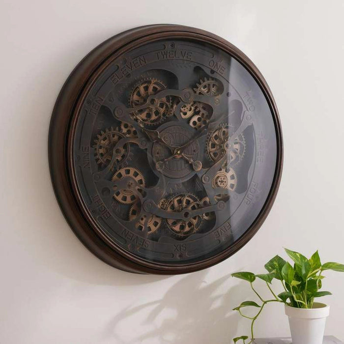 Liam Wall Clock With Gear - Antique Gold Pan Home