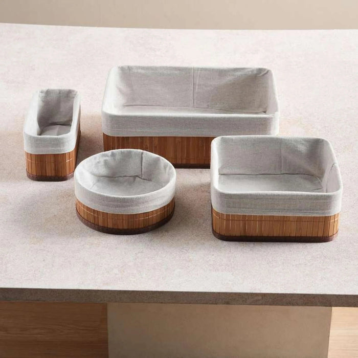 Libby 4-Piece Set Bamboo Storage Organiser With Fabric Liner - 36X26X12Cm - Natural Pan Home