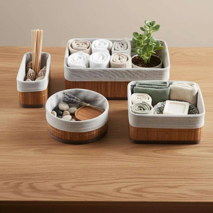 Libby 4-Piece Set Bamboo Storage Organiser With Fabric Liner - 36X26X12Cm - Natural Pan Home