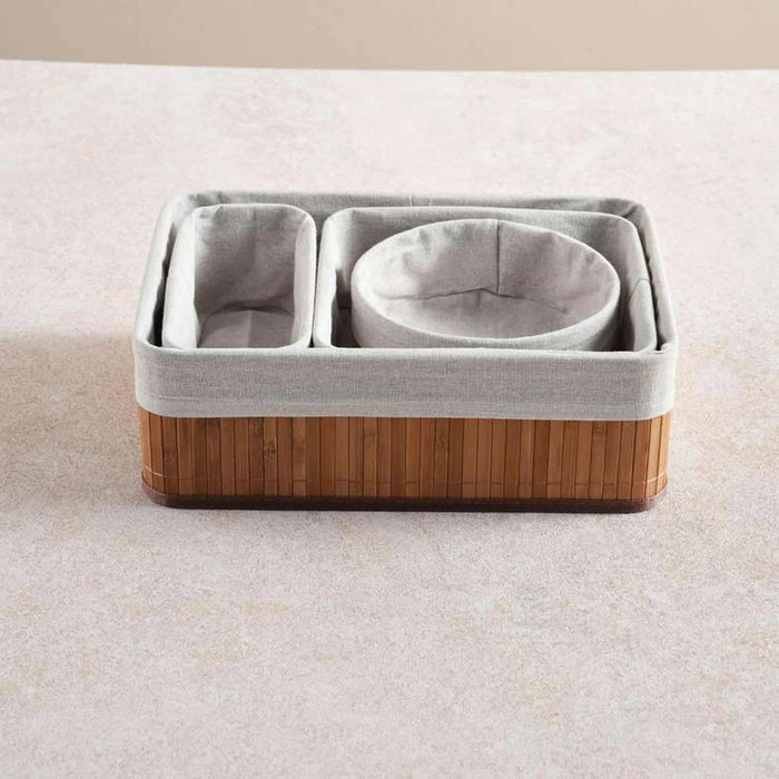 Libby 4-Piece Set Bamboo Storage Organiser With Fabric Liner - 36X26X12Cm - Natural Pan Home