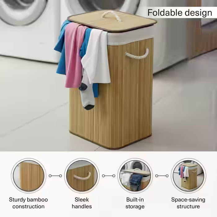 Libby Foldable Bamboo Laundry Hamper With Handle 70L 40X30X60Cm - Natural
