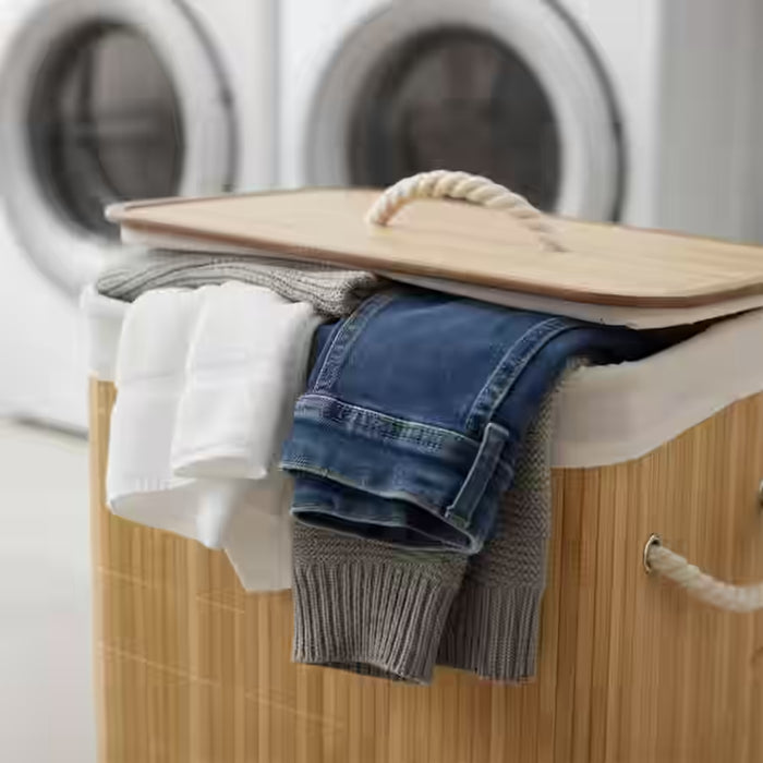 Libby Foldable Bamboo Laundry Hamper With Handle 70L 40X30X60Cm - Natural