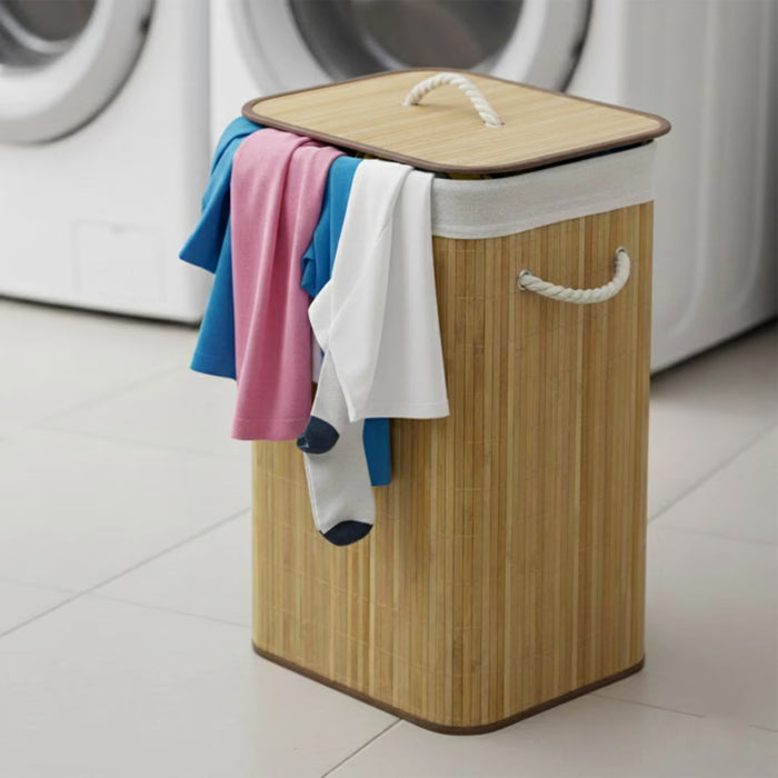 Libby Foldable Bamboo Laundry Hamper With Handle 70L 40X30X60Cm - Natural