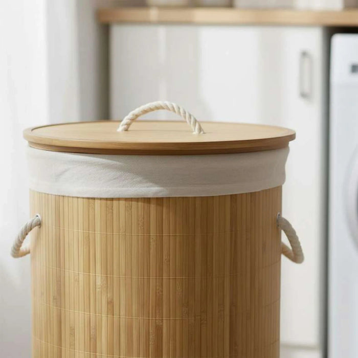 Libby Foldable Bamboo Round Laundry Hamper With Handle 73L 40X40X60Cm -Natural Pan Home