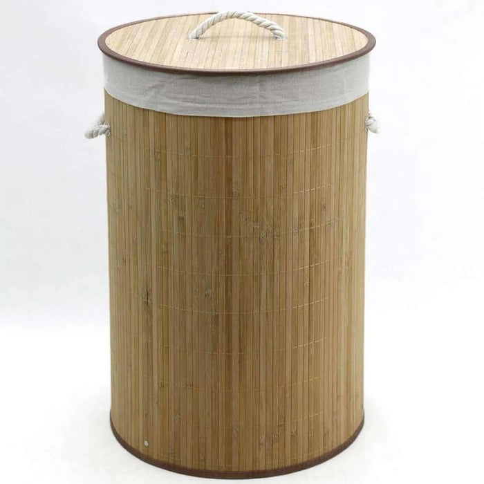 Libby Foldable Bamboo Round Laundry Hamper With Handle 73L 40X40X60Cm -Natural Pan Home