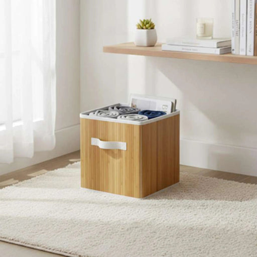 Libby Foldable Bamboo Storage Basket With Handle 28X28X29Cm - Natural Pan Home