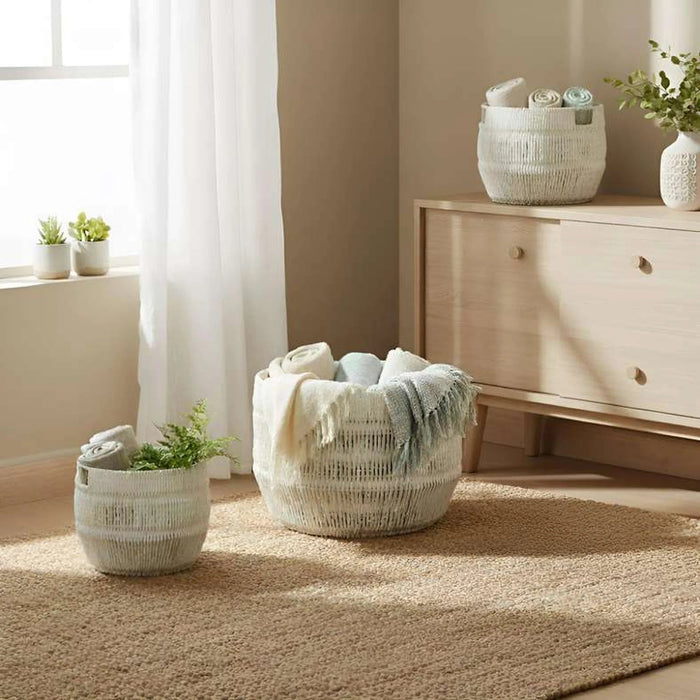 Lilia Paper Rope Storage Basket  26X26X22Cm - White Pan Home