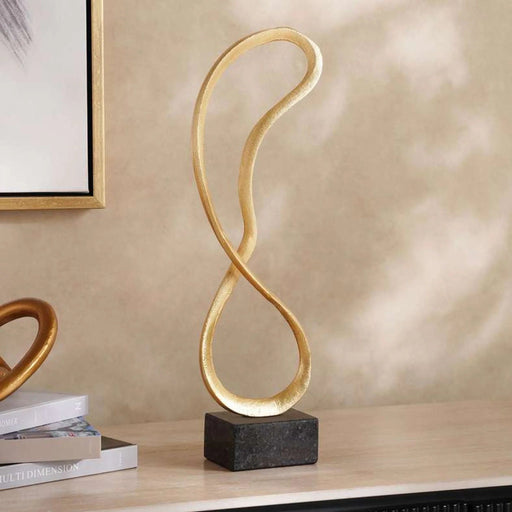 Lima Metal Infinity Design Sculpture On Marble Base 15X8X49Cm- Gold Pan Home
