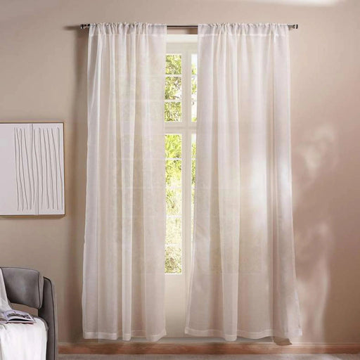 Linen Block Sheer 2 Piece Curtain Set 135X240Cm - Beige Pan Home