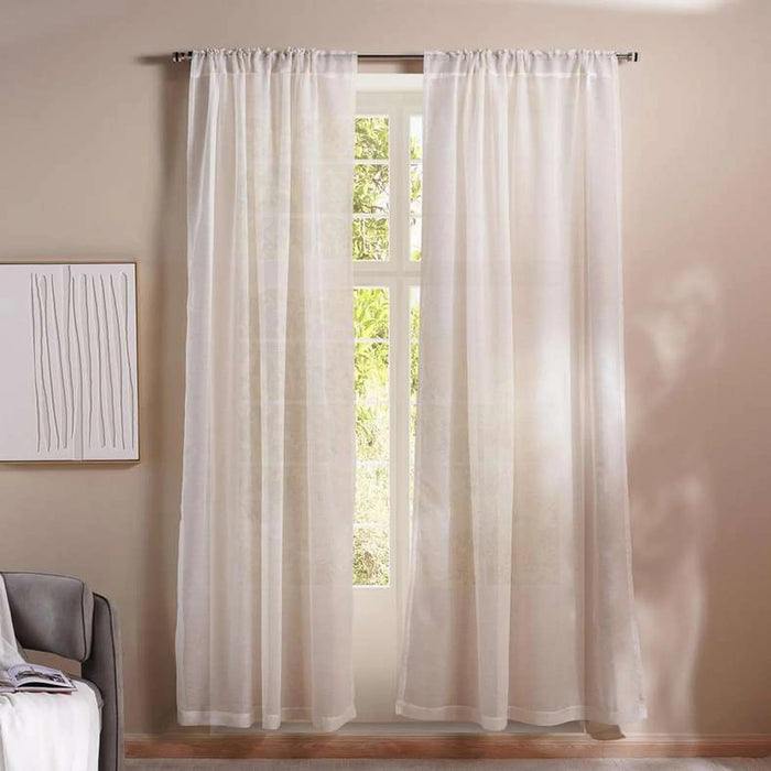 Linen Block Sheer 2 Piece Curtain Set 135X240Cm - Beige Pan Home
