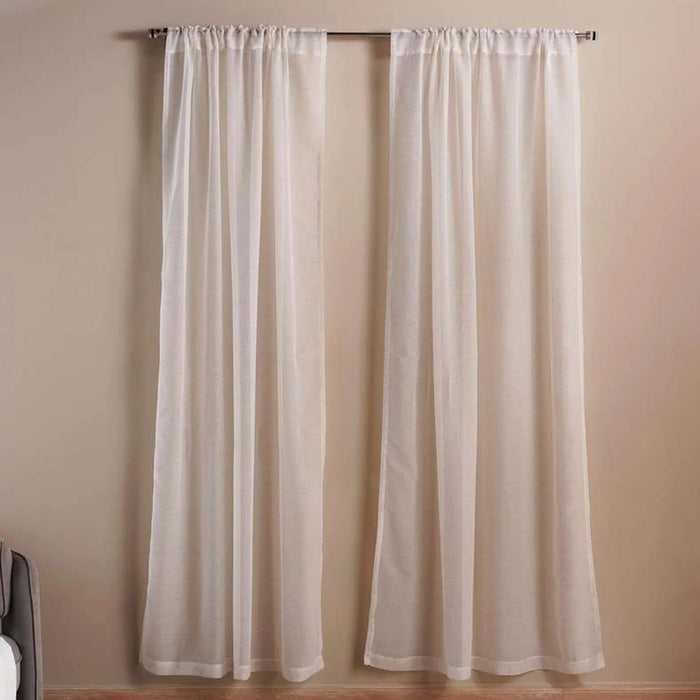 Linen Block Sheer 2 Piece Curtain Set 135X240Cm - Beige Pan Home