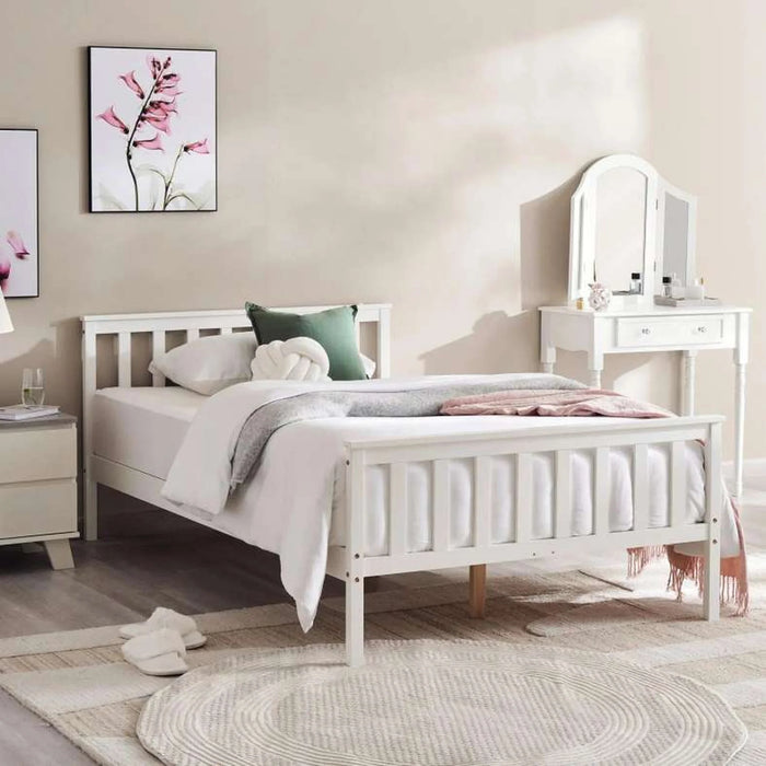 Linen Kids Single Bed 120X200 Cm - White ~ White