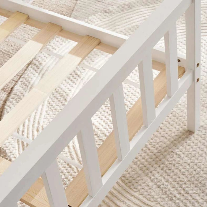 Linen Kids Single Bed 120X200 Cm - White ~ White