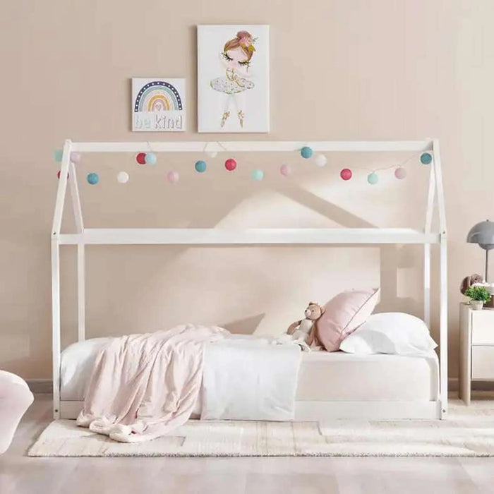 Linen Kids Single Bed 90X190 Cm - White ~ White