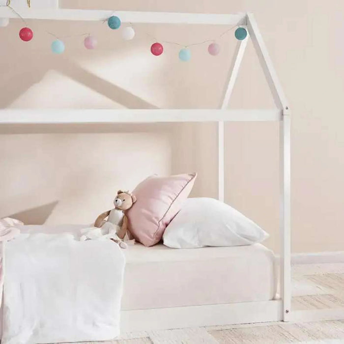 Linen Kids Single Bed 90X190 Cm - White ~ White