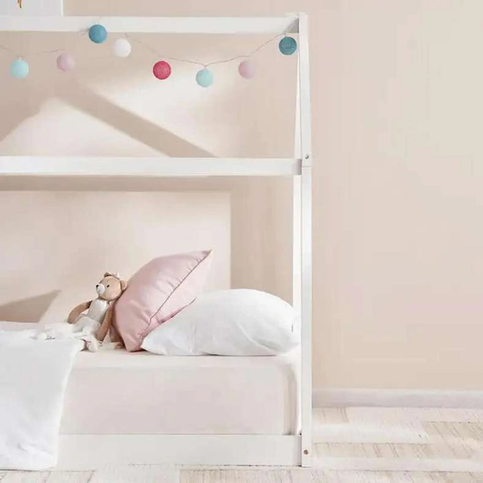 Linen Kids Single Bed 90X190 Cm - White ~ White