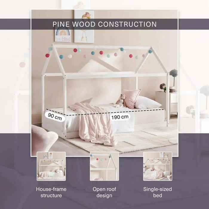 Linen Kids Single Bed 90X190 Cm - White ~ White