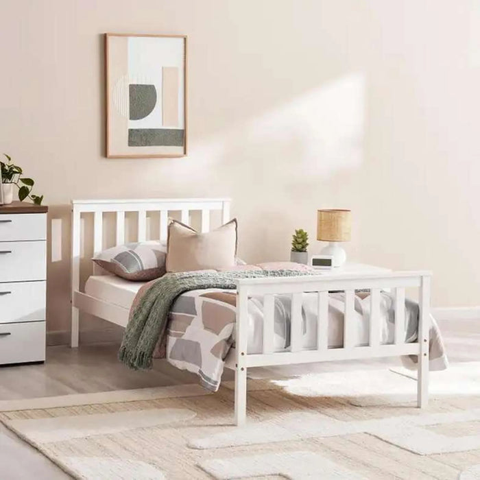Linen Kids Single Bed 90X200 Cm - White ~ White