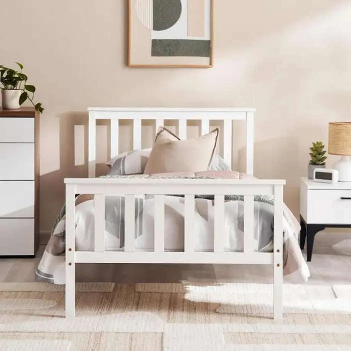 Linen Kids Single Bed 90X200 Cm - White ~ White