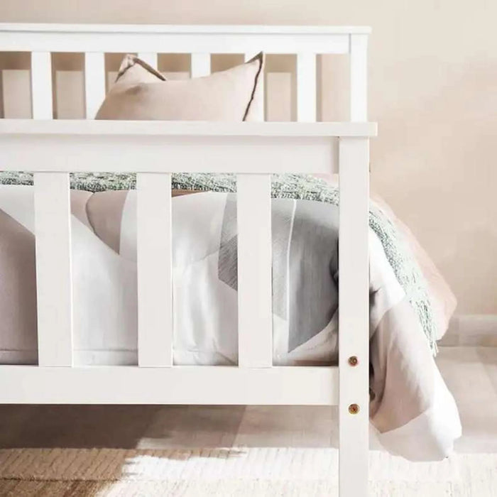 Linen Kids Single Bed 90X200 Cm - White ~ White