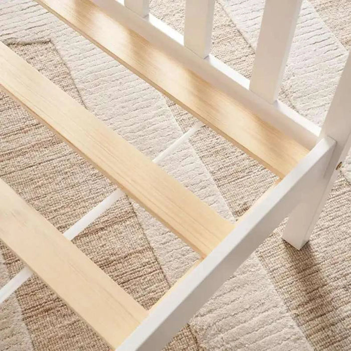 Linen Kids Single Bed 90X200 Cm - White ~ White