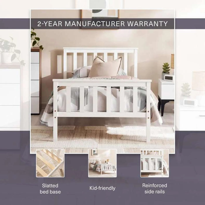 Linen Kids Single Bed 90X200 Cm - White ~ White