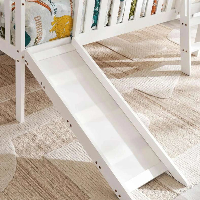 Linen Kids Single Bed Witj Slide 90X190 Cm - White ~ White