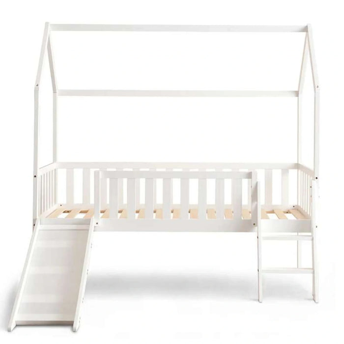 Linen Kids Single Bed Witj Slide 90X190 Cm - White ~ White