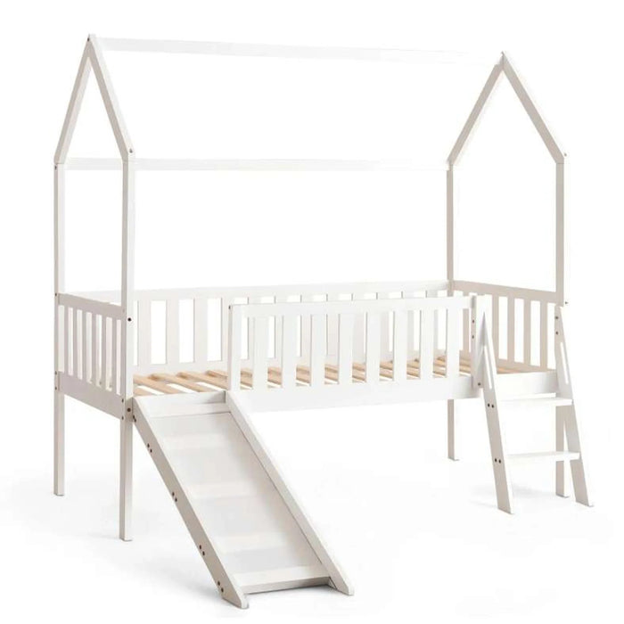 Linen Kids Single Bed Witj Slide 90X190 Cm - White ~ White