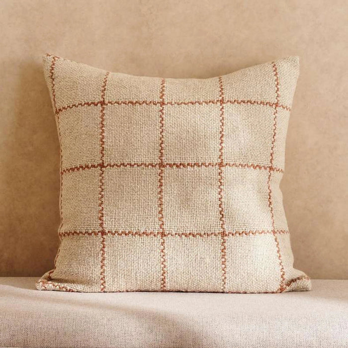 Linen Texture Plaid Hand Woven Down Feel Filled Cushion 50X50Cm - Rust Pan Home