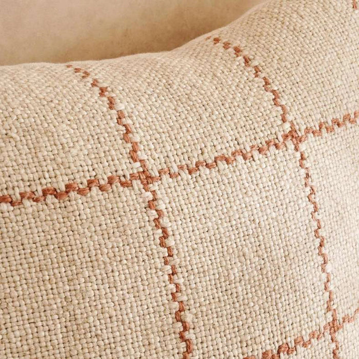 Linen Texture Plaid Hand Woven Down Feel Filled Cushion 50X50Cm - Rust Pan Home