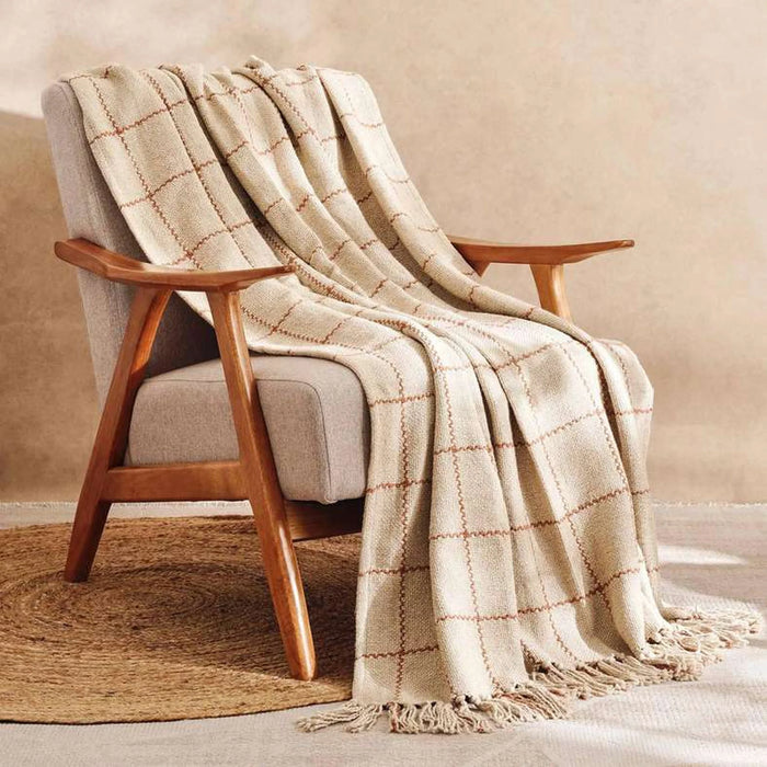 Linen Texture Plain Hand Woven Fringed Throw 125X150Cm - Rust