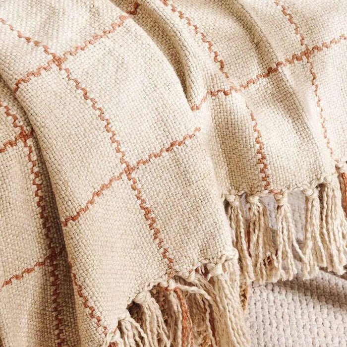 Linen Texture Plain Hand Woven Fringed Throw 125X150Cm - Rust