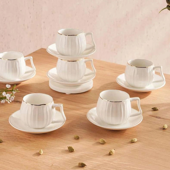 Liva 12-Piece Coffee Cup & Saucer Set 120Ml -White
