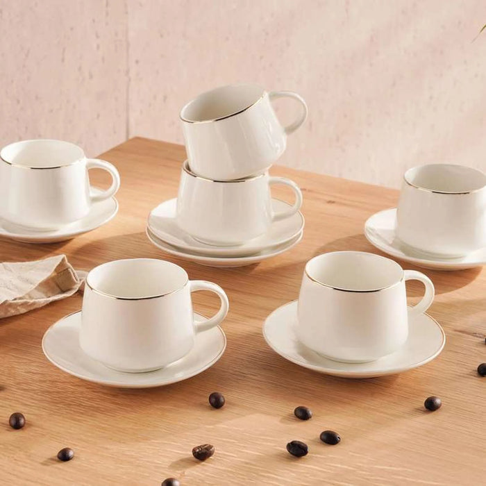Liva 12-Piece Coffee Cup & Saucer Set 180Ml - White
