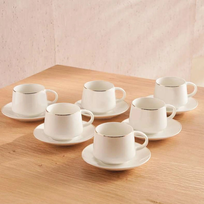 Liva 12-Piece Coffee Cup & Saucer Set 180Ml - White