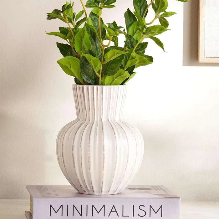 Lively Ceramic Ribbed Decor Vase 14.5X14.5X18Cm - White