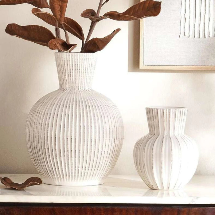 Lively Ceramic Ribbed Decor Vase 14.5X14.5X18Cm - White