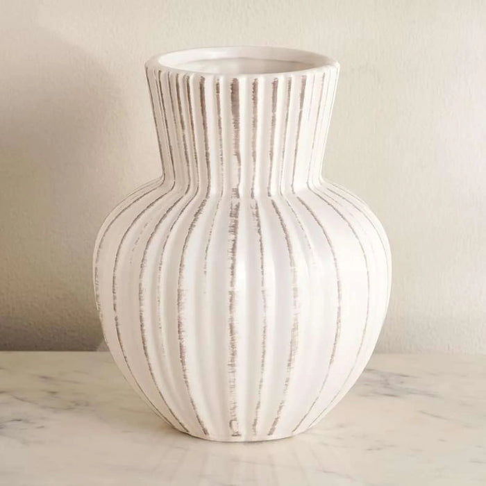 Lively Ceramic Ribbed Decor Vase 14.5X14.5X18Cm - White