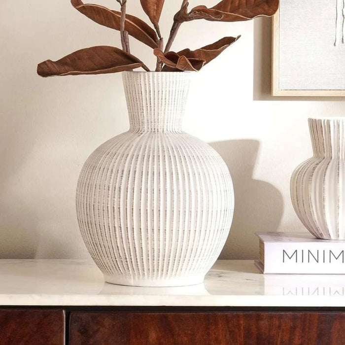 Lively Ceramic Ribbed Decor Vase 22X22X30Cm - White