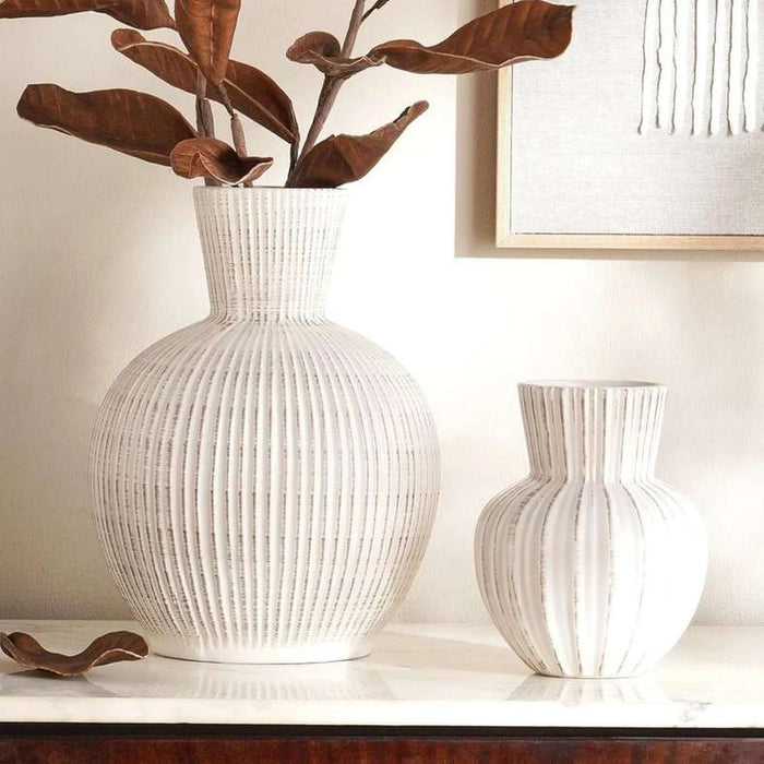 Lively Ceramic Ribbed Decor Vase 22X22X30Cm - White