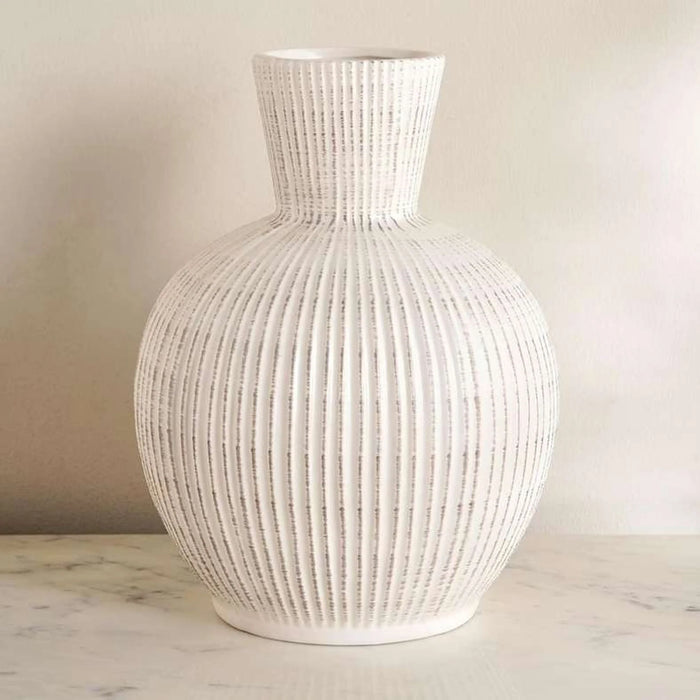 Lively Ceramic Ribbed Decor Vase 22X22X30Cm - White